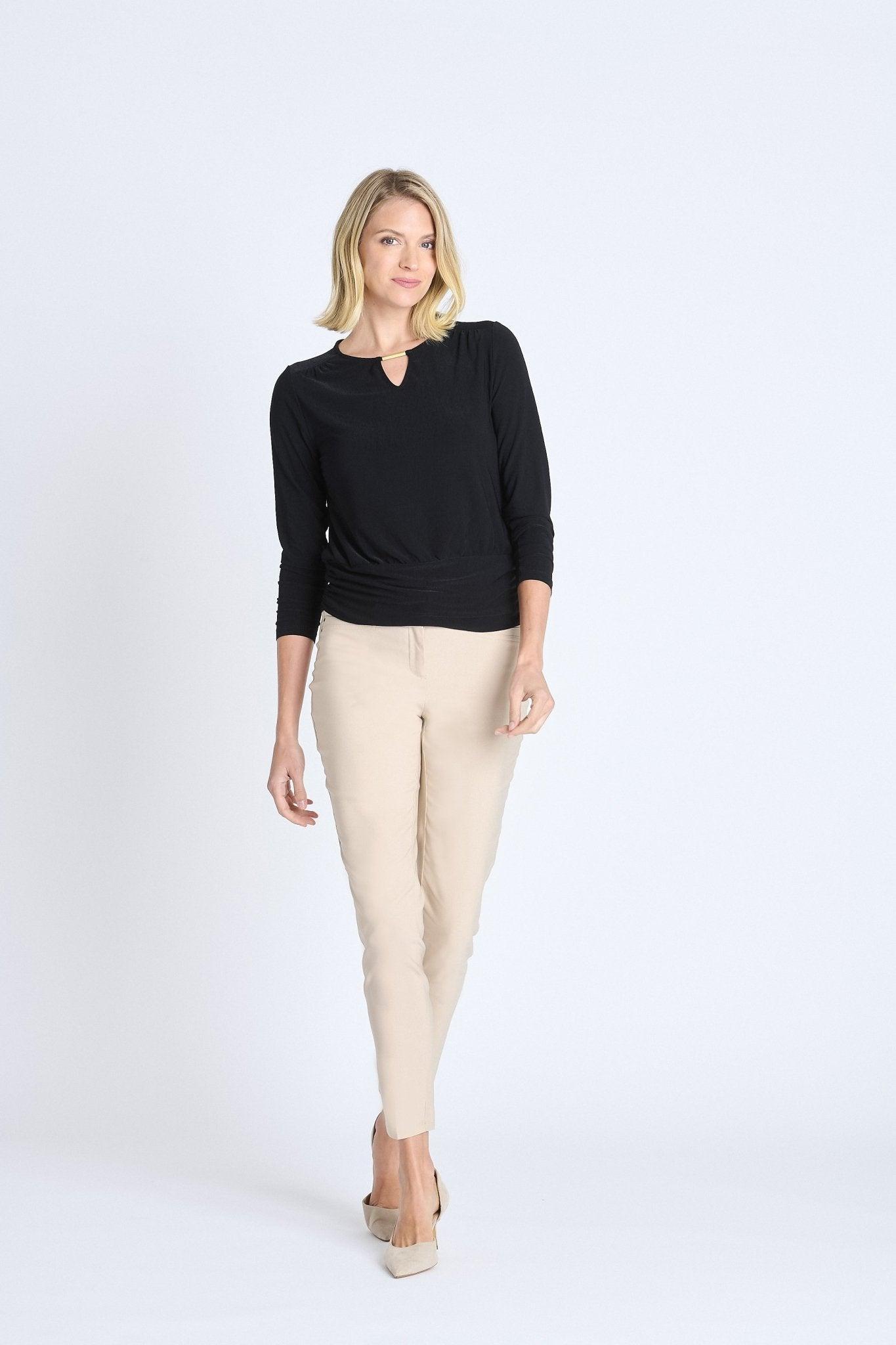 V-Neck Bar Trim Banded Top, Black Product Image