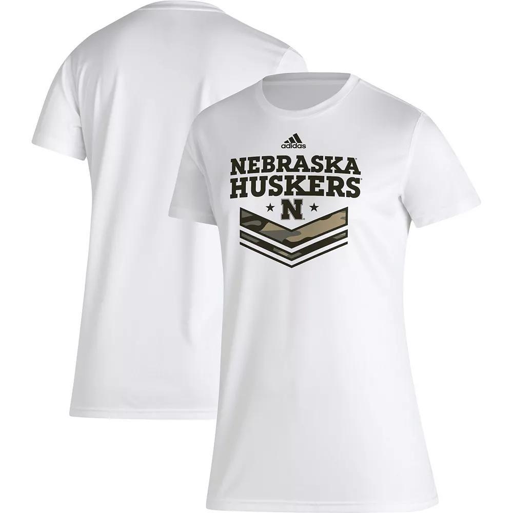 Women's adidas White Nebraska Huskers Military Appreciation AEROREADY T-Shirt, Size: Small Product Image