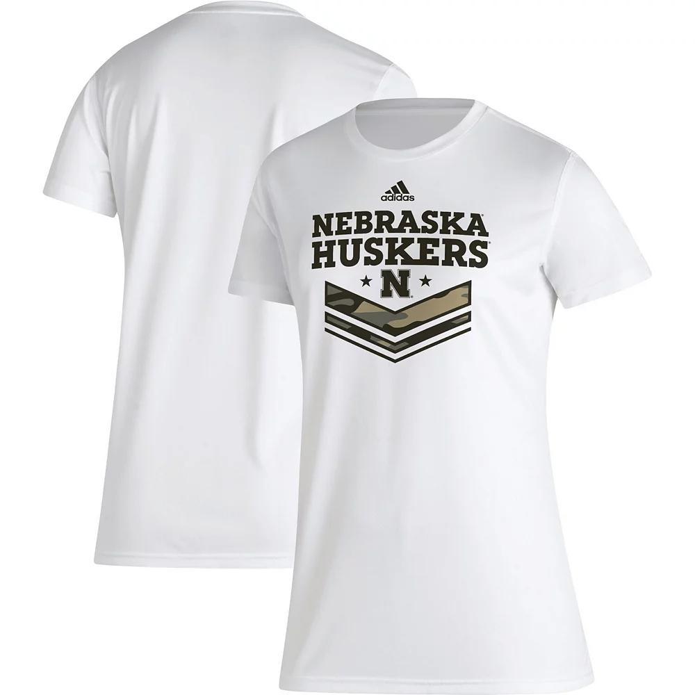 Women's adidas White Nebraska Huskers Military Appreciation AEROREADY T-Shirt, Size: Small Product Image