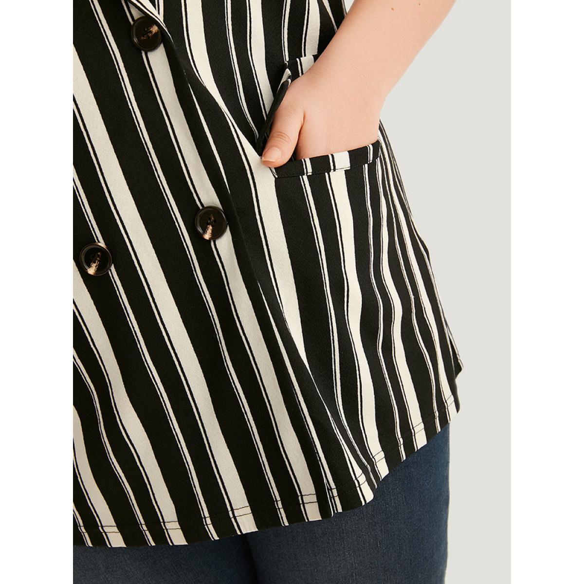 Plus Size Halloween Striped Pocket Double Breasted Lapel Collar Sleeveless Blazer Black Women Work Striped Contrast Sleeveless Sleeveless Lapel Collar 26/4X Pocket Office Blazers BloomChic Product Image