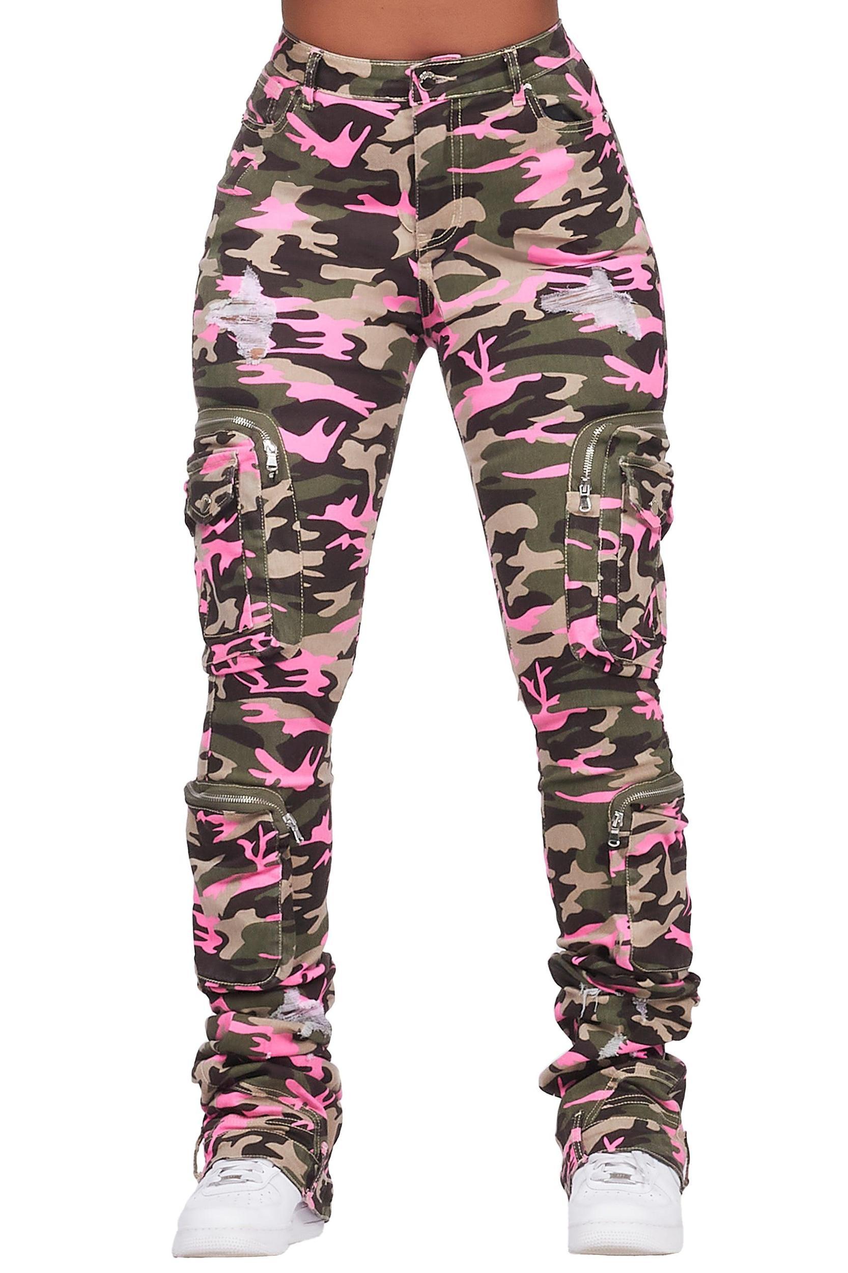 Alisson Green/Pink Camo Cargo Super Stacked Jean Female Product Image