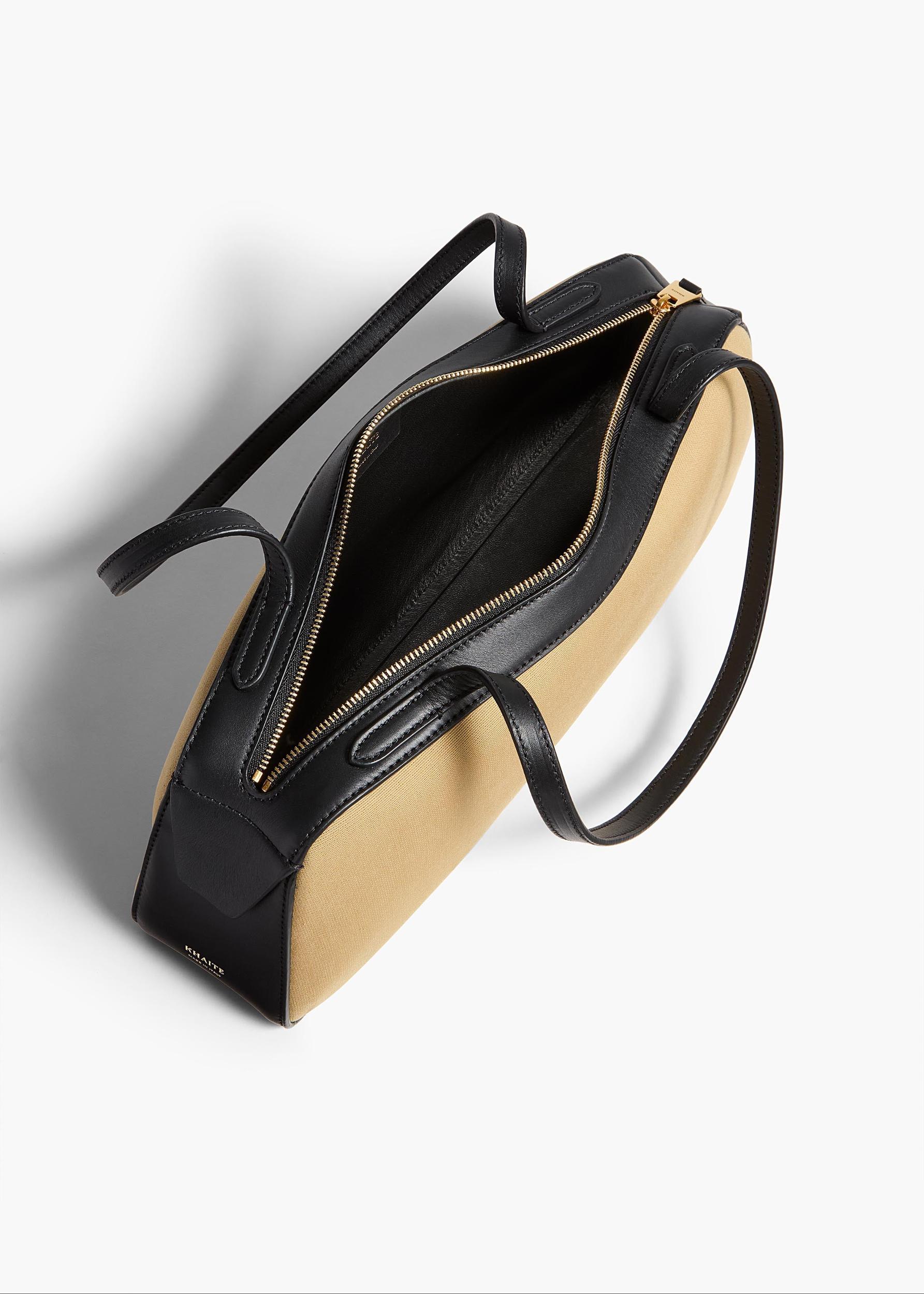 Simona Shoulder Bag in Natural Canvas with Black Leather Product Image
