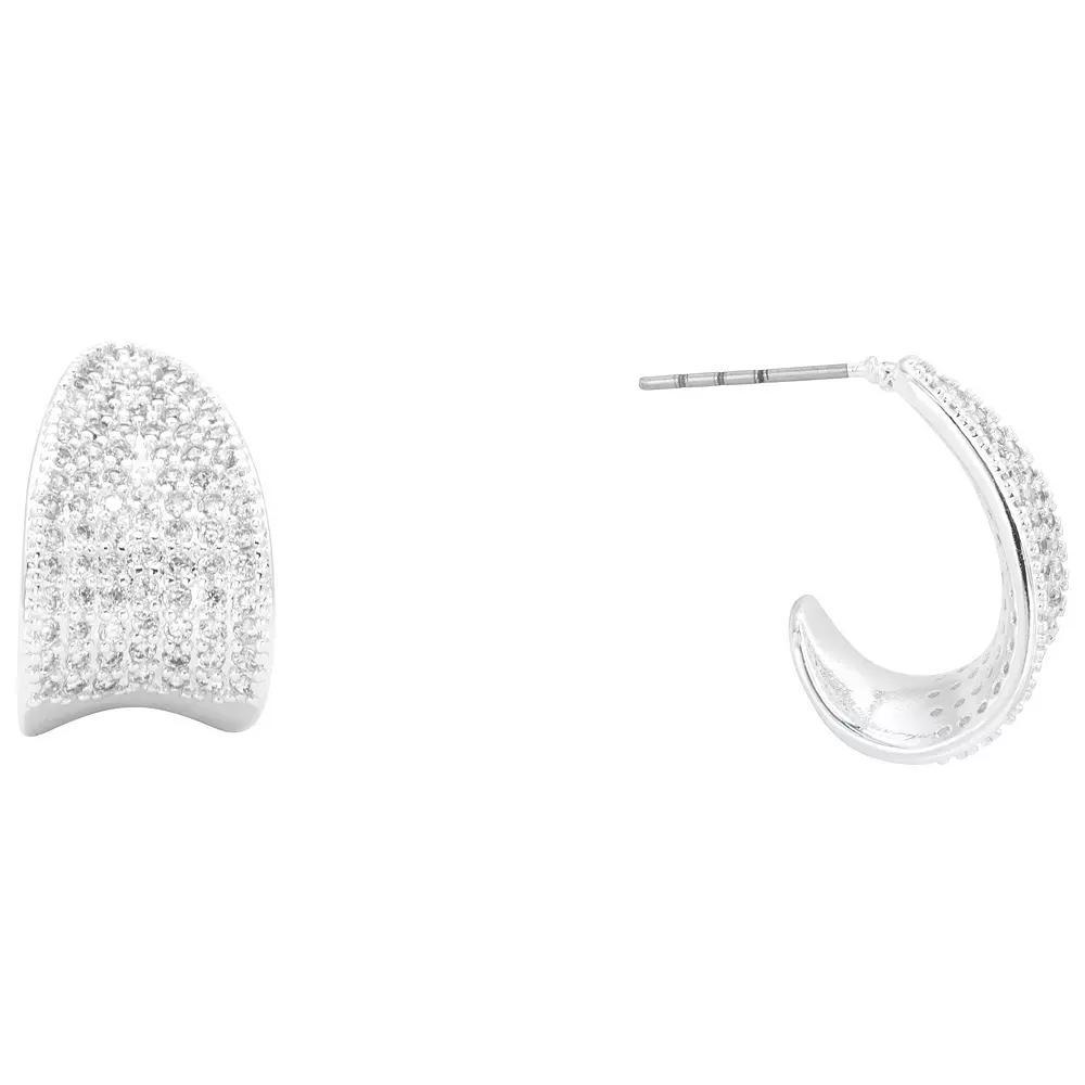 City Luxe Silver Tone Cubic Zirconia Chunky Huggie Earrings, Women's, Silver Tone Clear Product Image