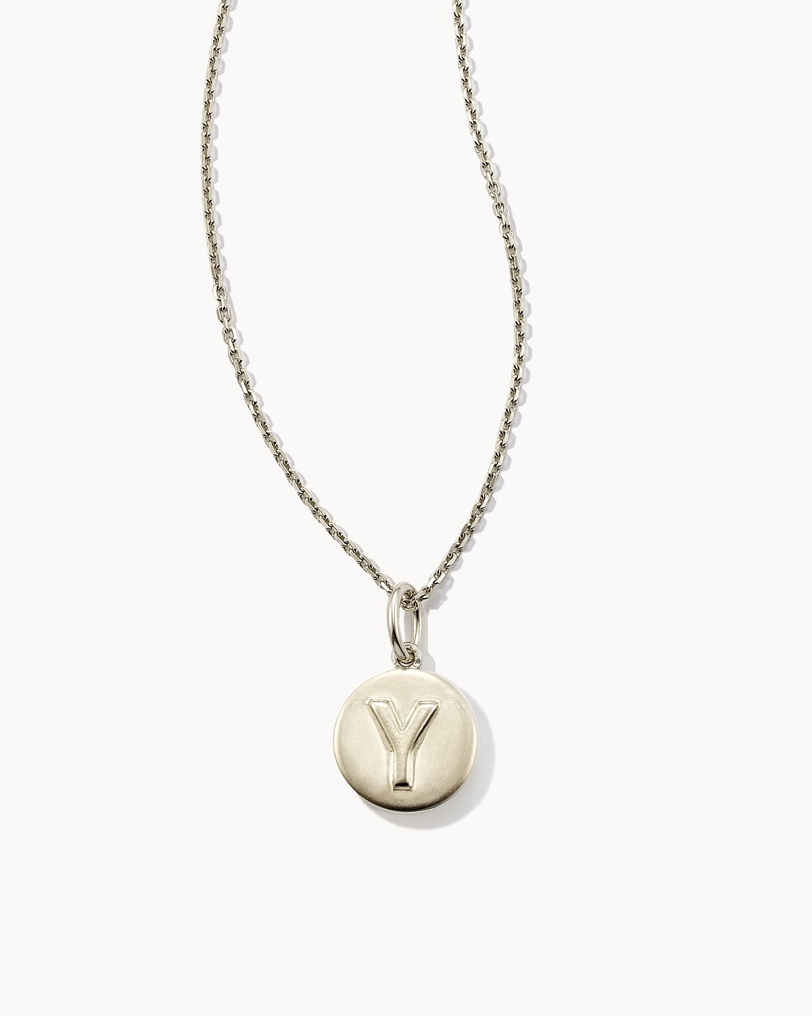 Letter V Coin Pendant Necklace in Oxidized Sterling Silver Product Image
