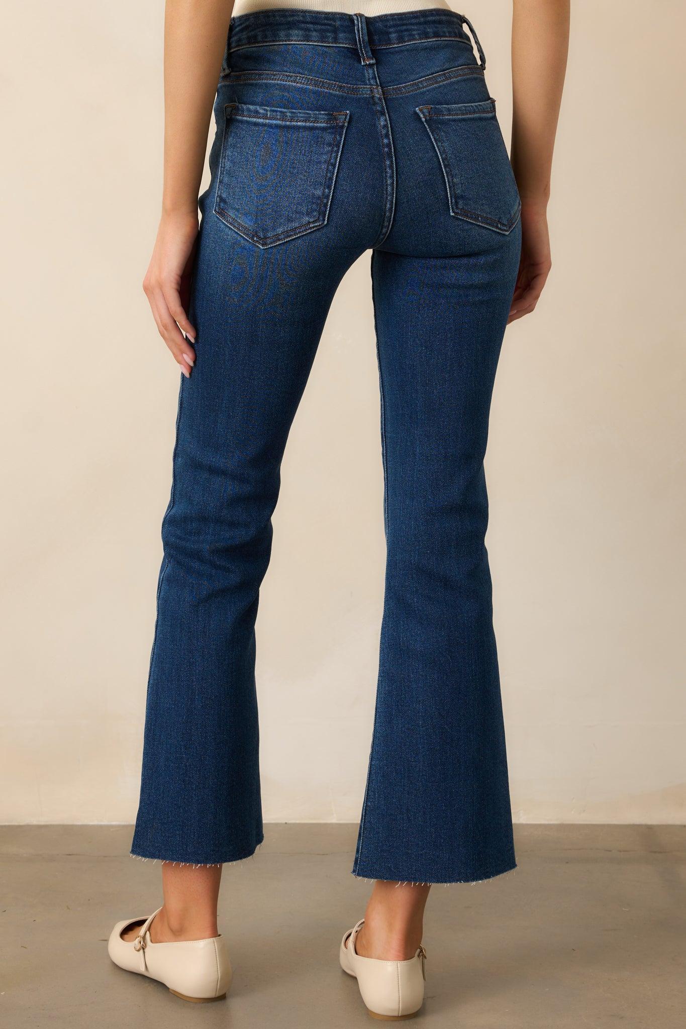 Back And Forth Dark Wash Cropped Flare Jeans Product Image