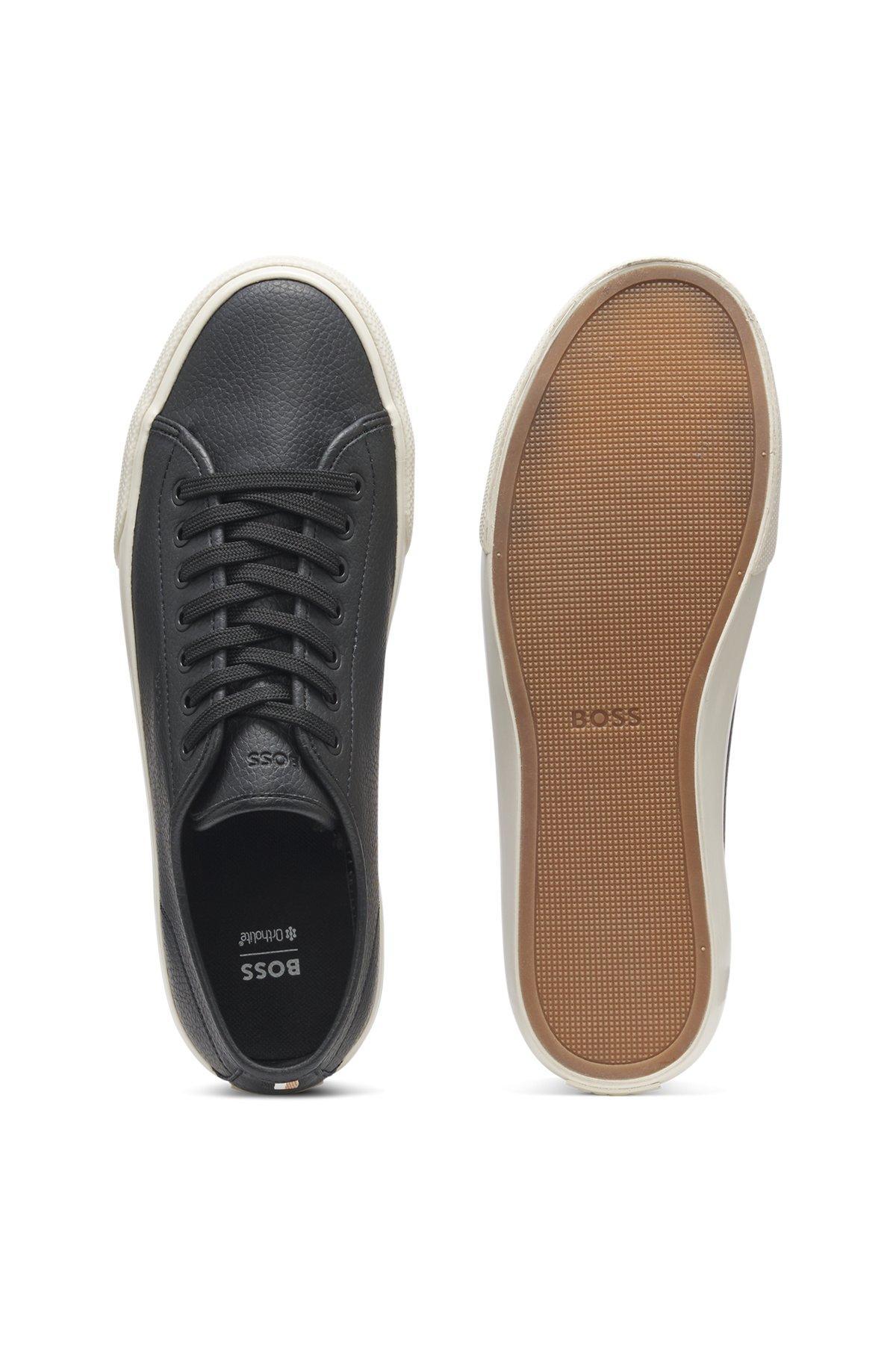 BOSS - Low-top trainers in grained faux leather - Black Product Image