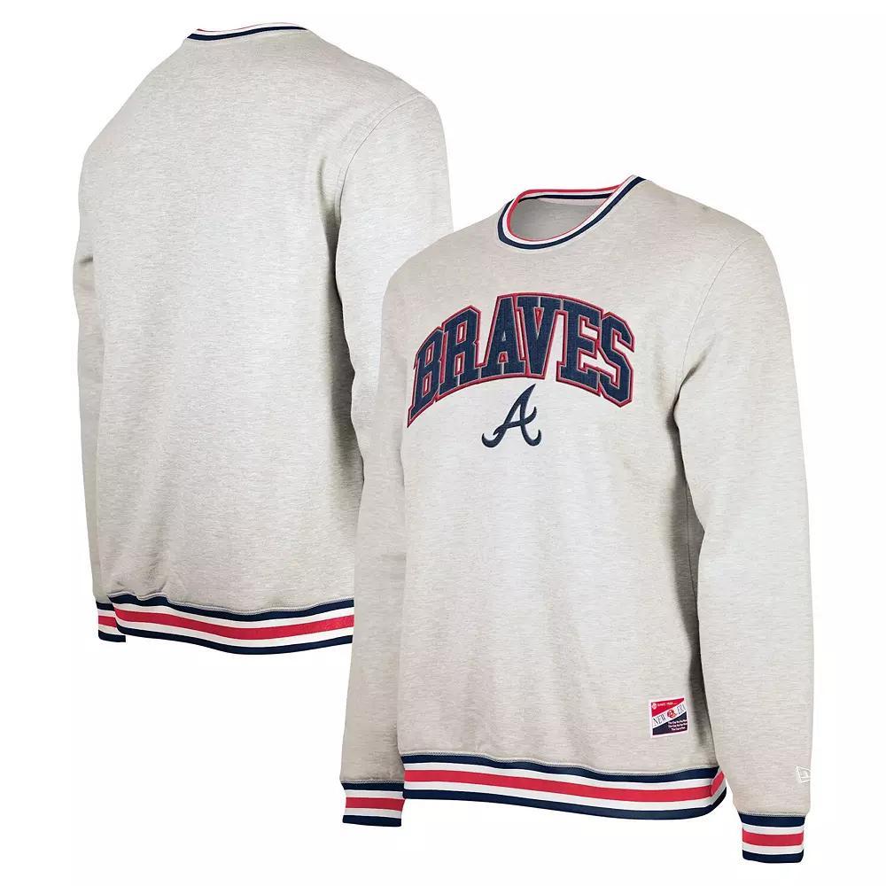Men's New Era Heather Gray Atlanta Braves Throwback Classic Pullover Sweatshirt, Size: 2XL, Grey Product Image