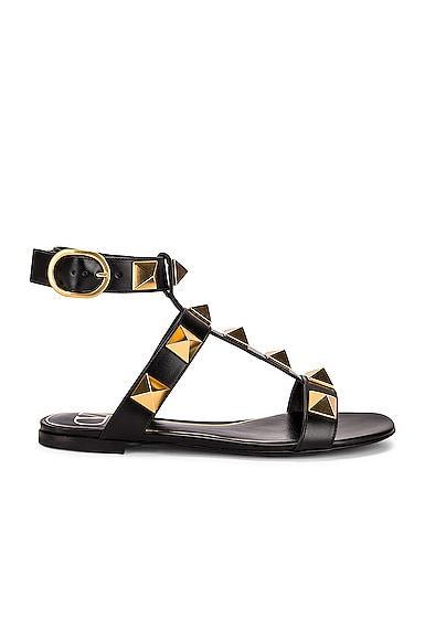 VALENTINO GARAVANI Roman Stud Ankle-strap Sandals In Black Product Image