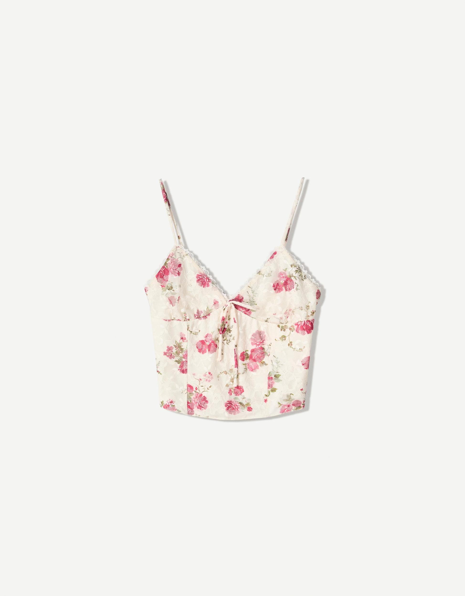 Printed blonde lace top Product Image