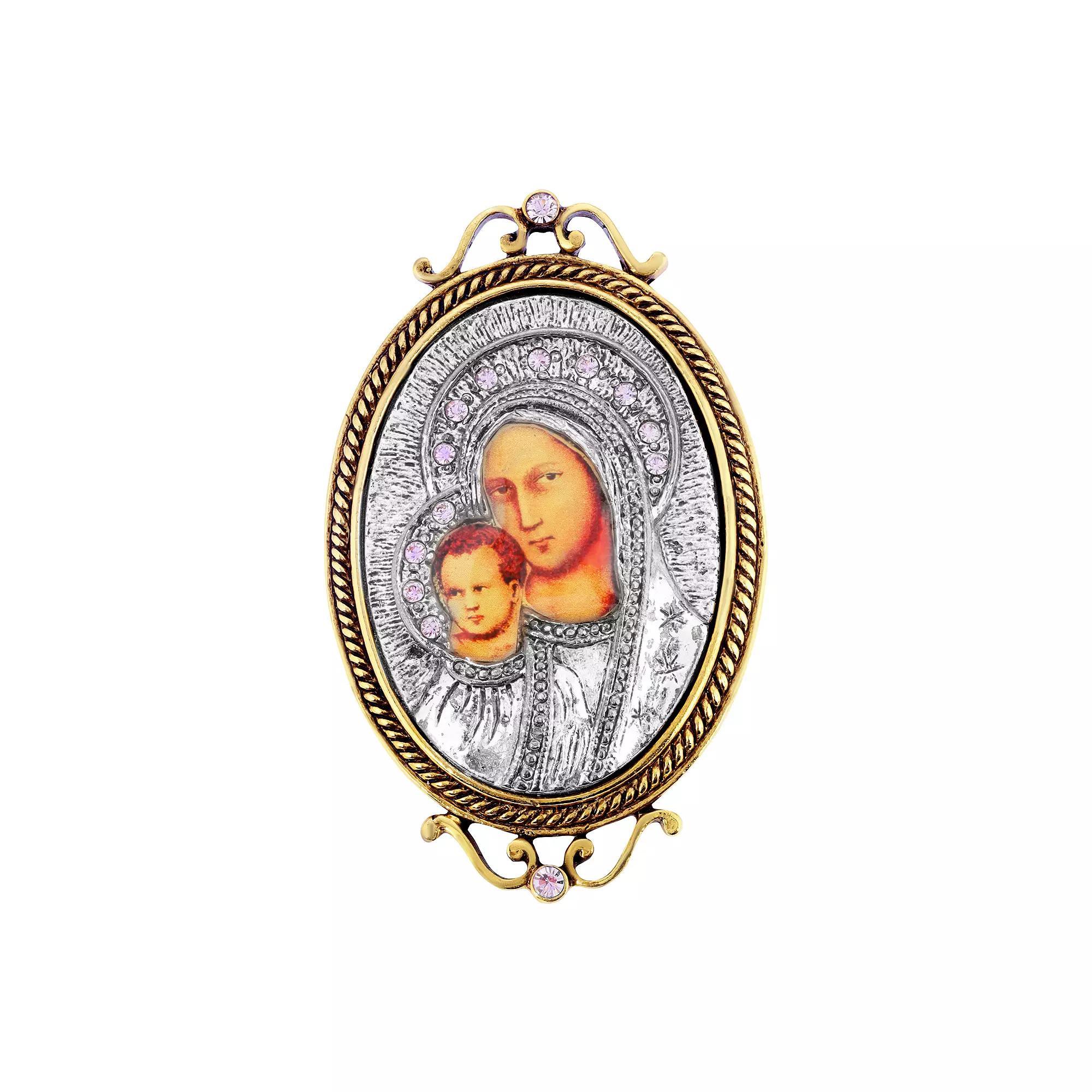 Symbols of Faith 14k Gold-Dipped & Silver-Tone Iconica Mary Brooch, Womens, Multi Product Image