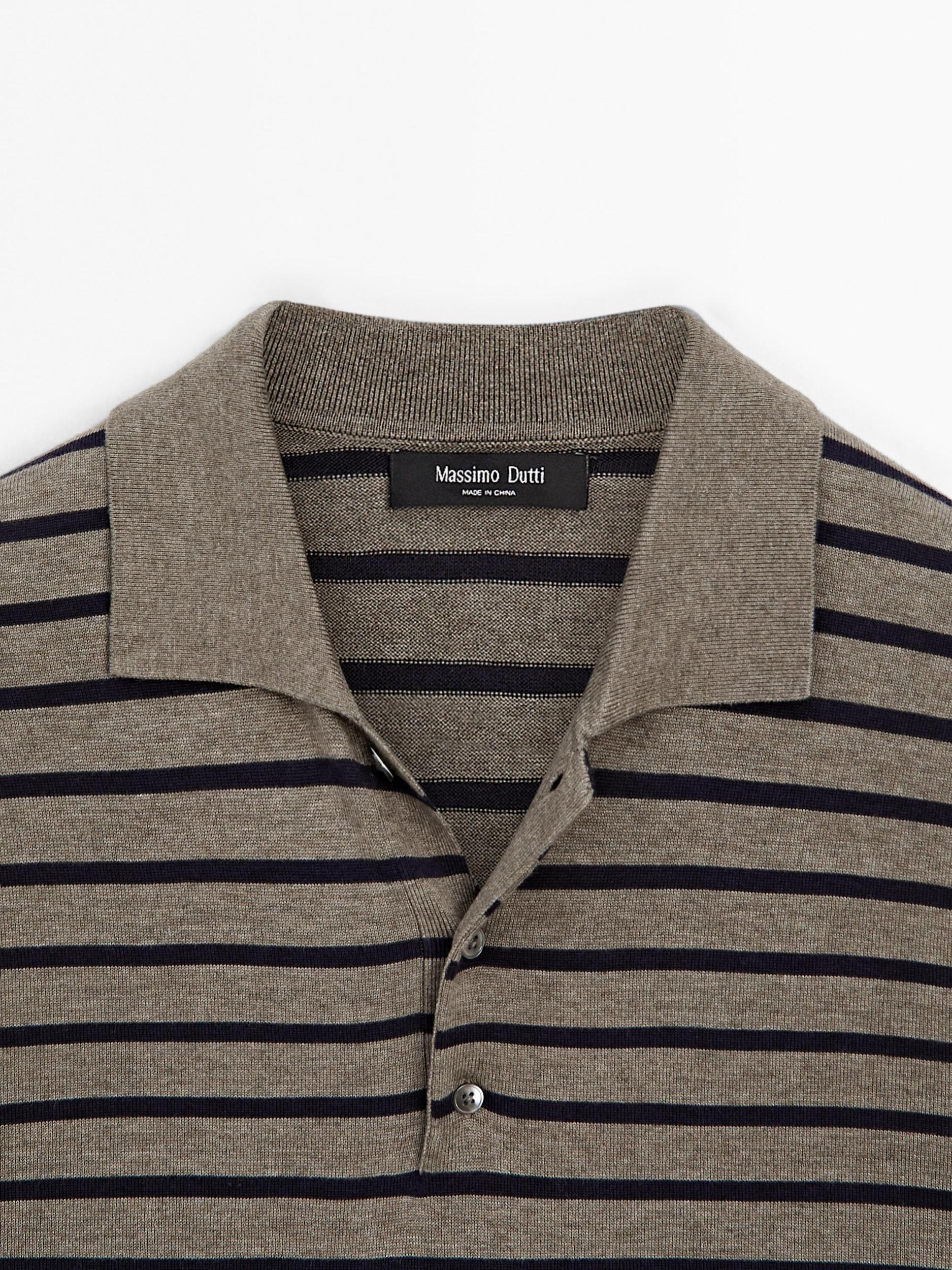 Short sleeve striped knit polo shirt Product Image