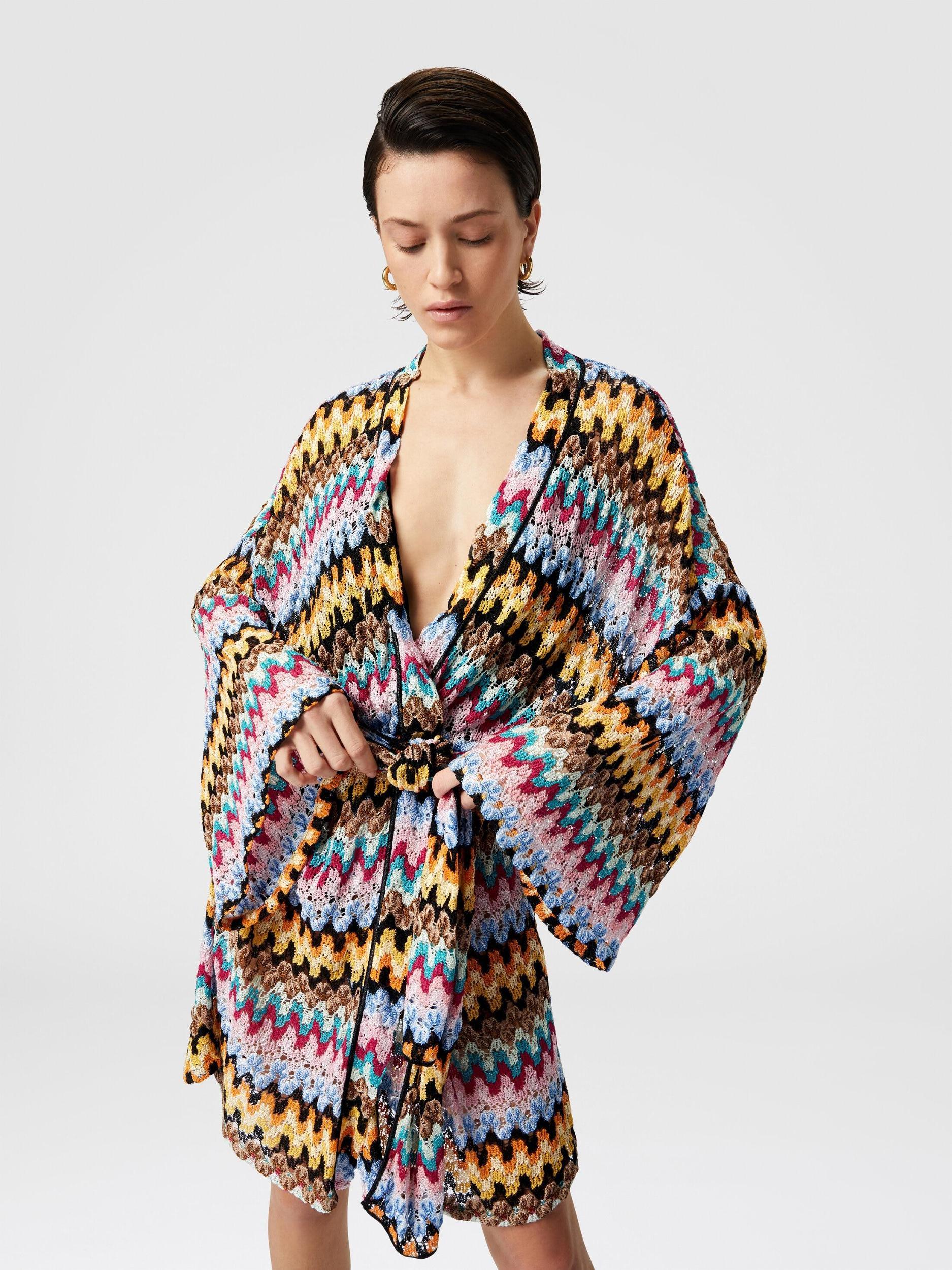 Kimono cover-up in lamé viscose lace with belt Product Image