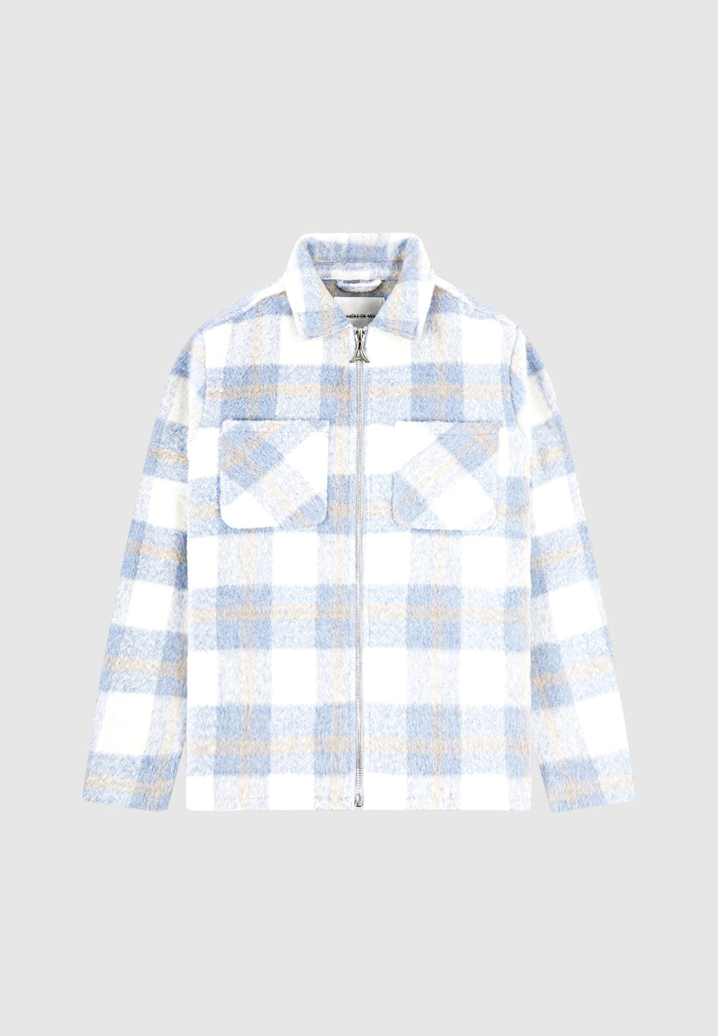Checked Wool Shacket - Blue Male Product Image