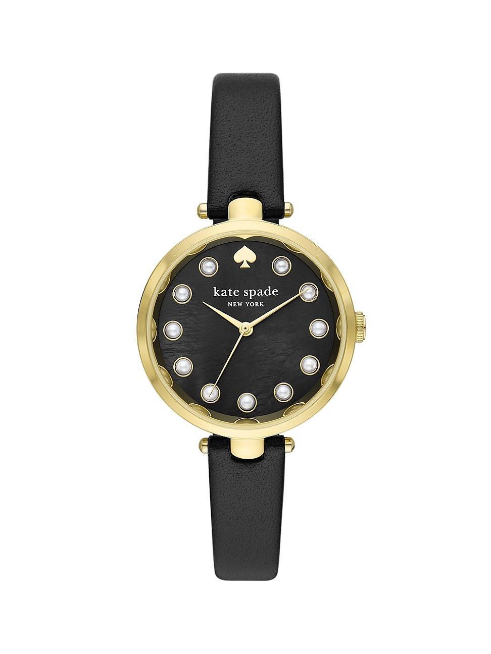 kate spade new york Womens Holland Three-Hand Black Leather Strap Watch Product Image