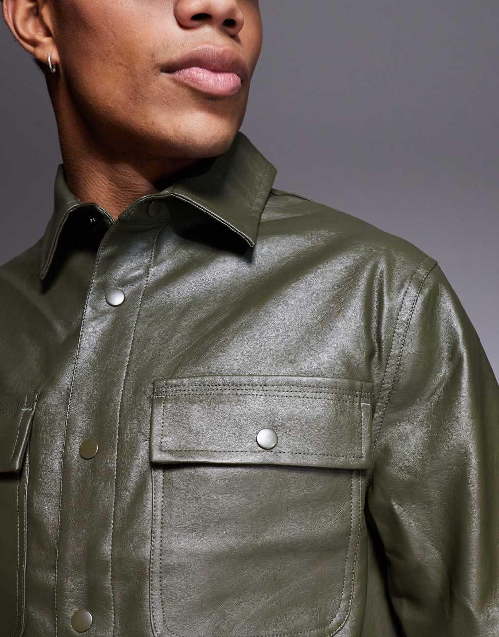 River Island PU overshirt in green Product Image