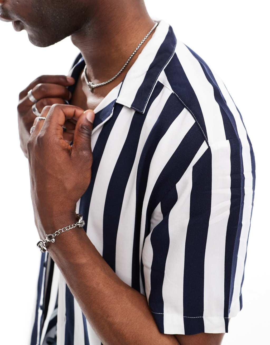 Hunky Trunks beach shirt in navy and white stripe - part of a set Product Image