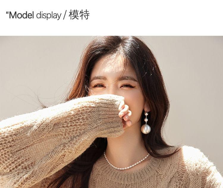 Crew Neck Plain Cable Knit Sweater Product Image