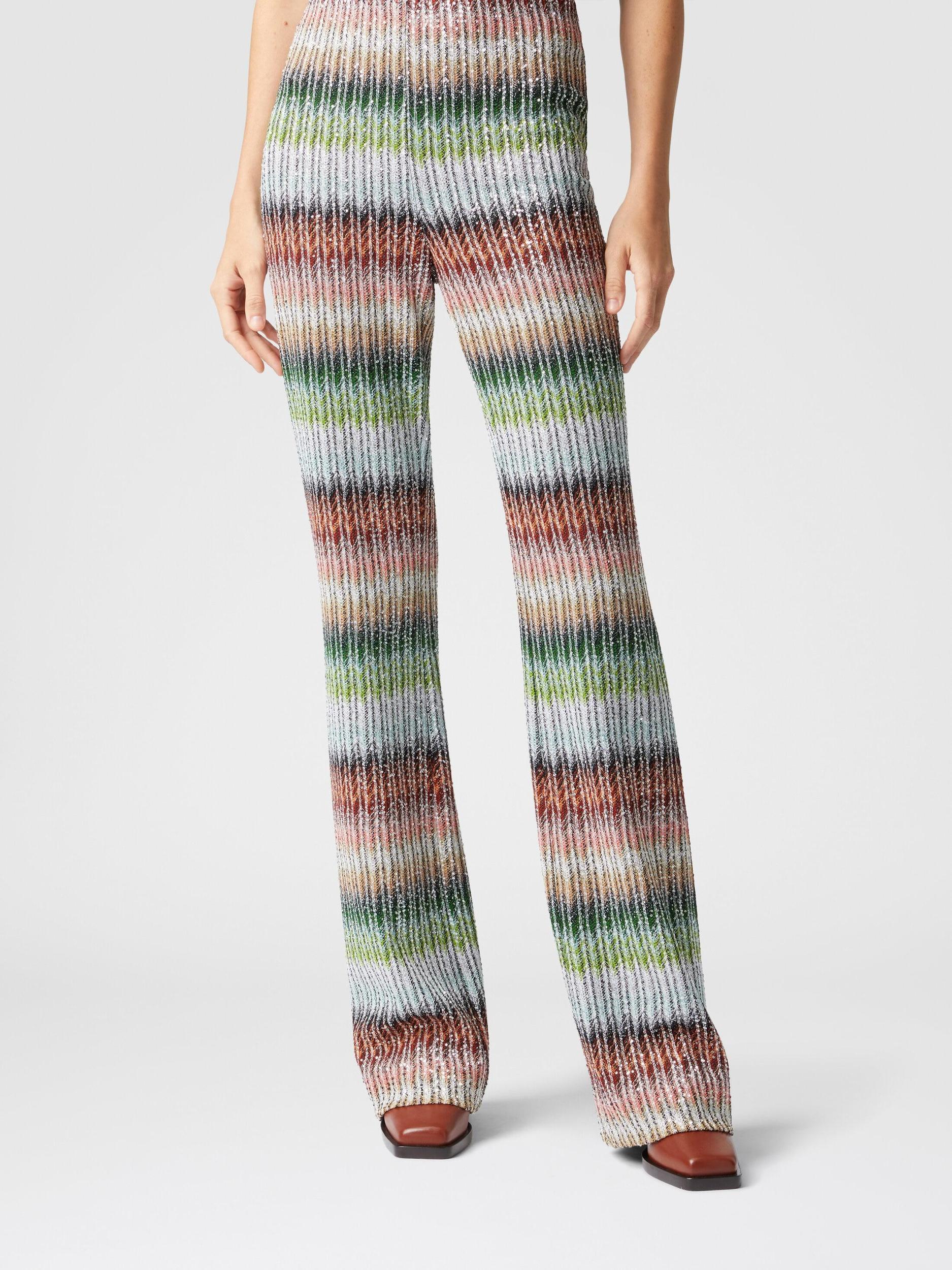 Flared trousers in gradient zig zag knit with sequins Product Image