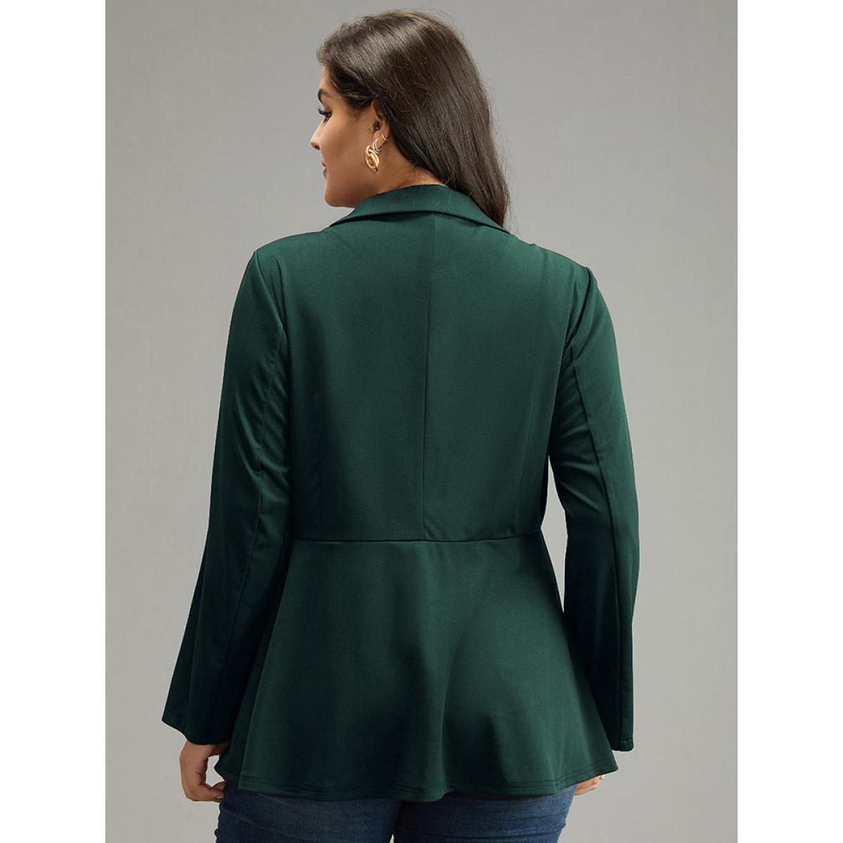 Plus Size Suit Collar Knot Ruffle Hem Blazer Indigo Women Work Plain Plain Sleeve Long Sleeve Suit Collar 26/4X Work From Home Blazers BloomChic Product Image