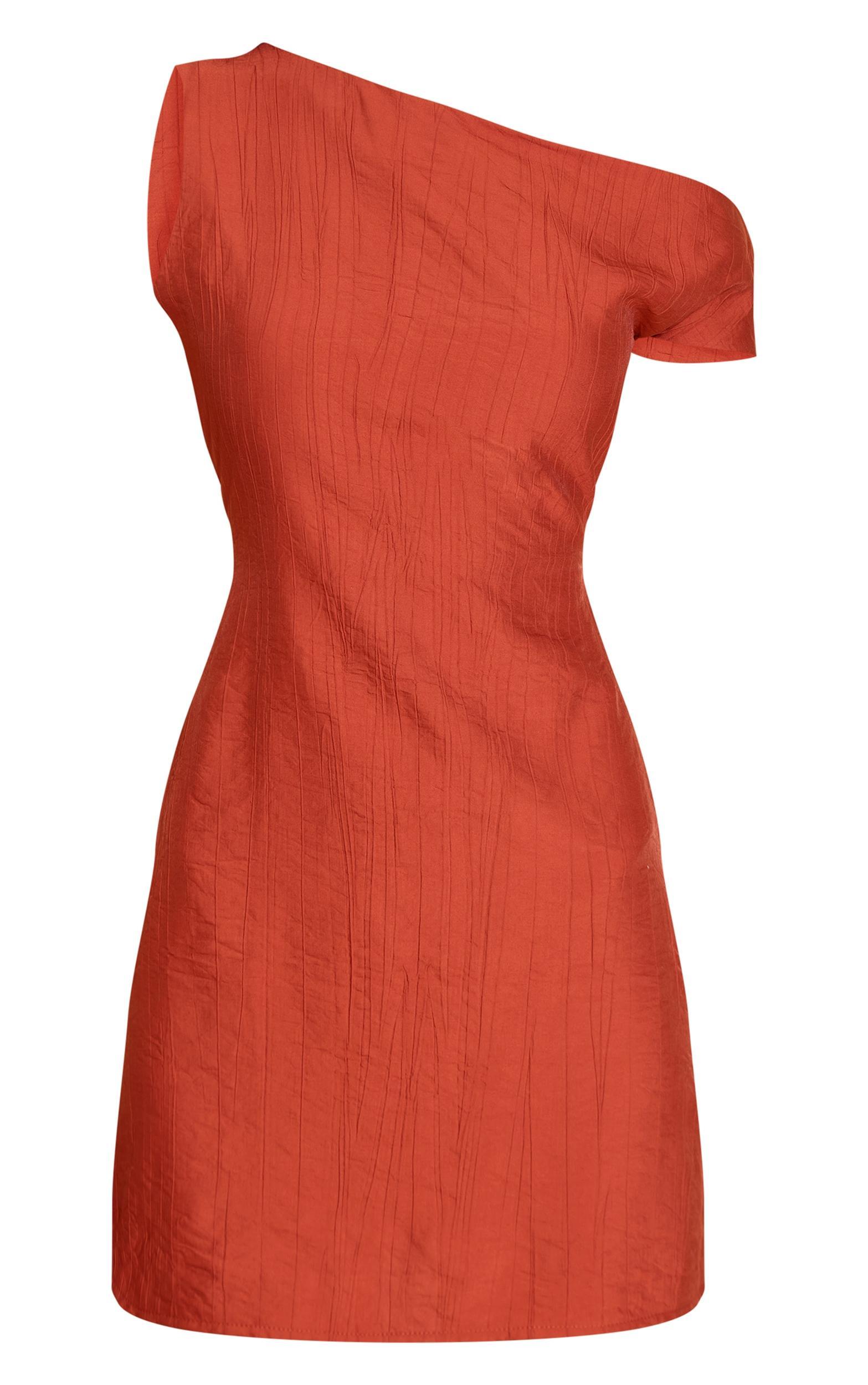 Rust Texture One Shoulder Mini Dress Product Image
