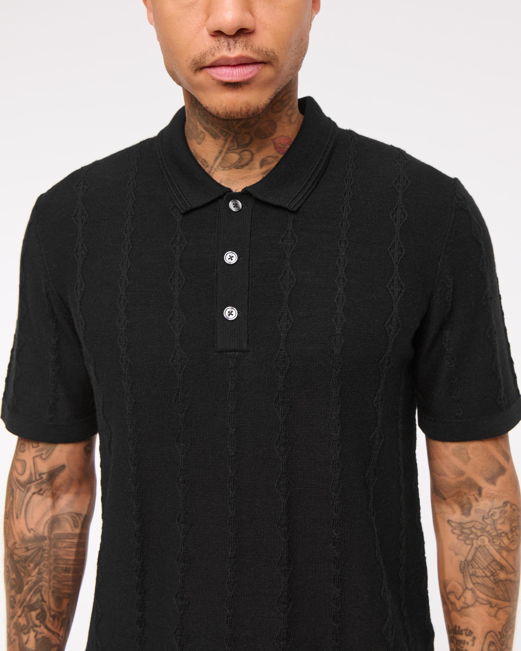 Merino Wool-Blend Stitch 3-Button Sweater Polo Product Image