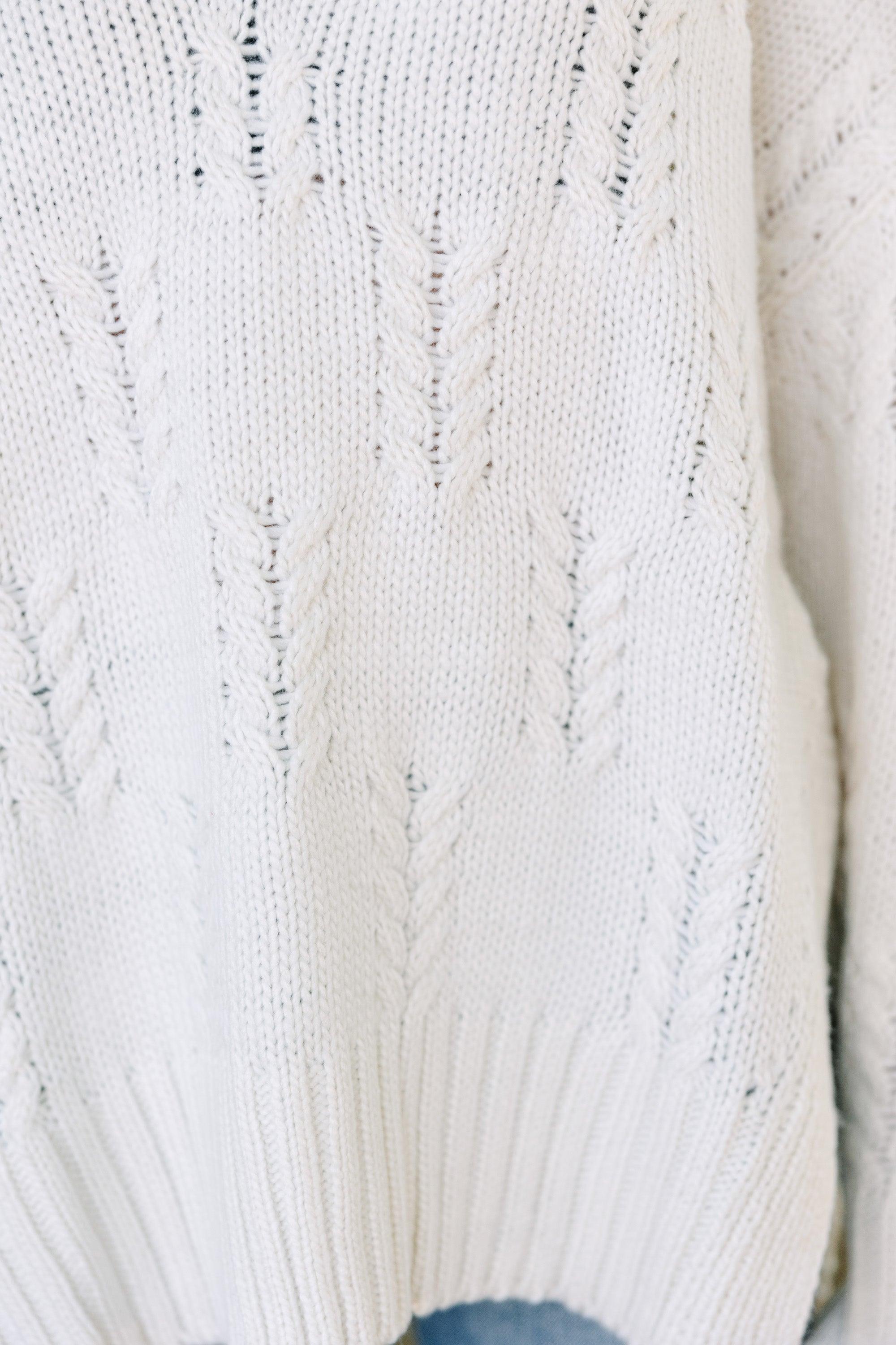 Run Don't Walk Cream White Cable Knit Sweater Female Product Image