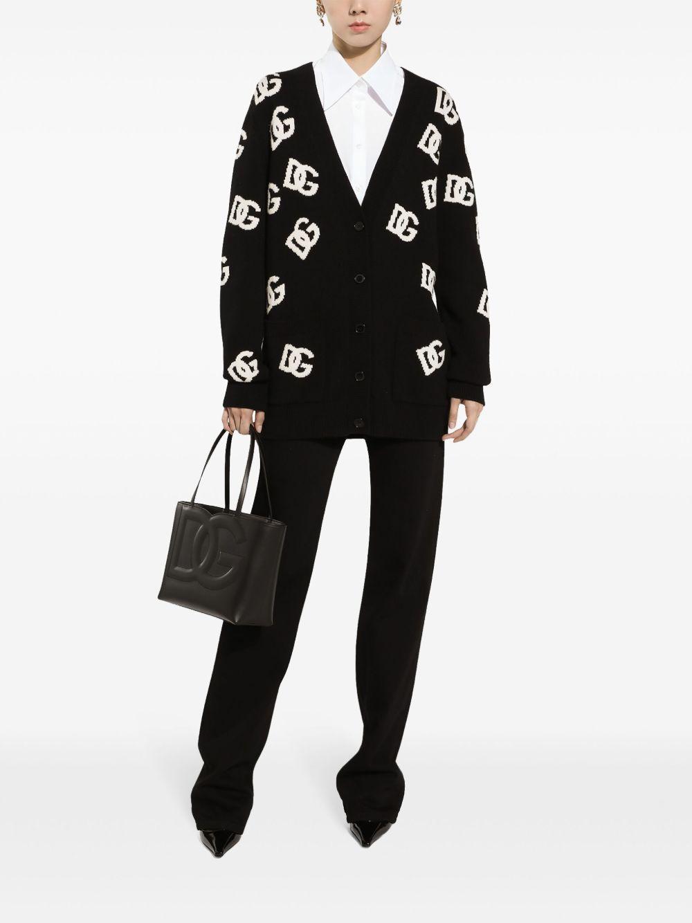 DOLCE & GABBANA Wool Cardigan With Dg Logo Inlay In Black Product Image