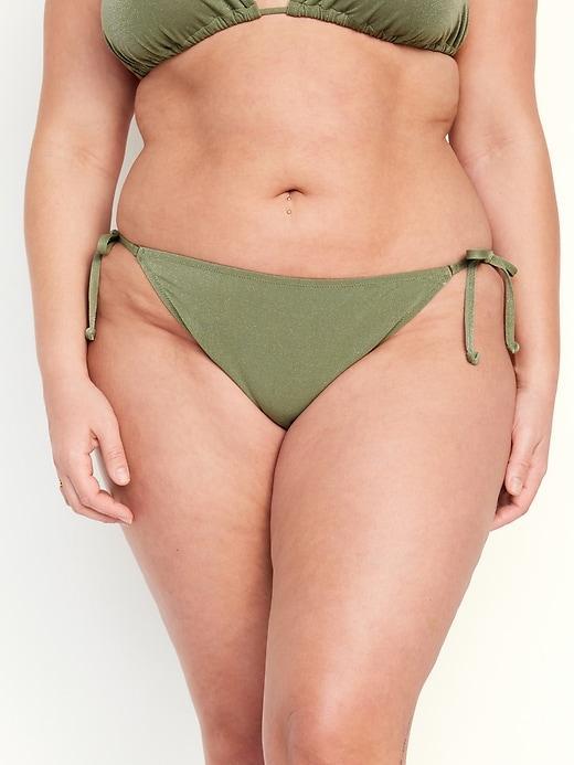 Mid-Rise Side-Tie Shine String Bikini Swim Bottoms Product Image