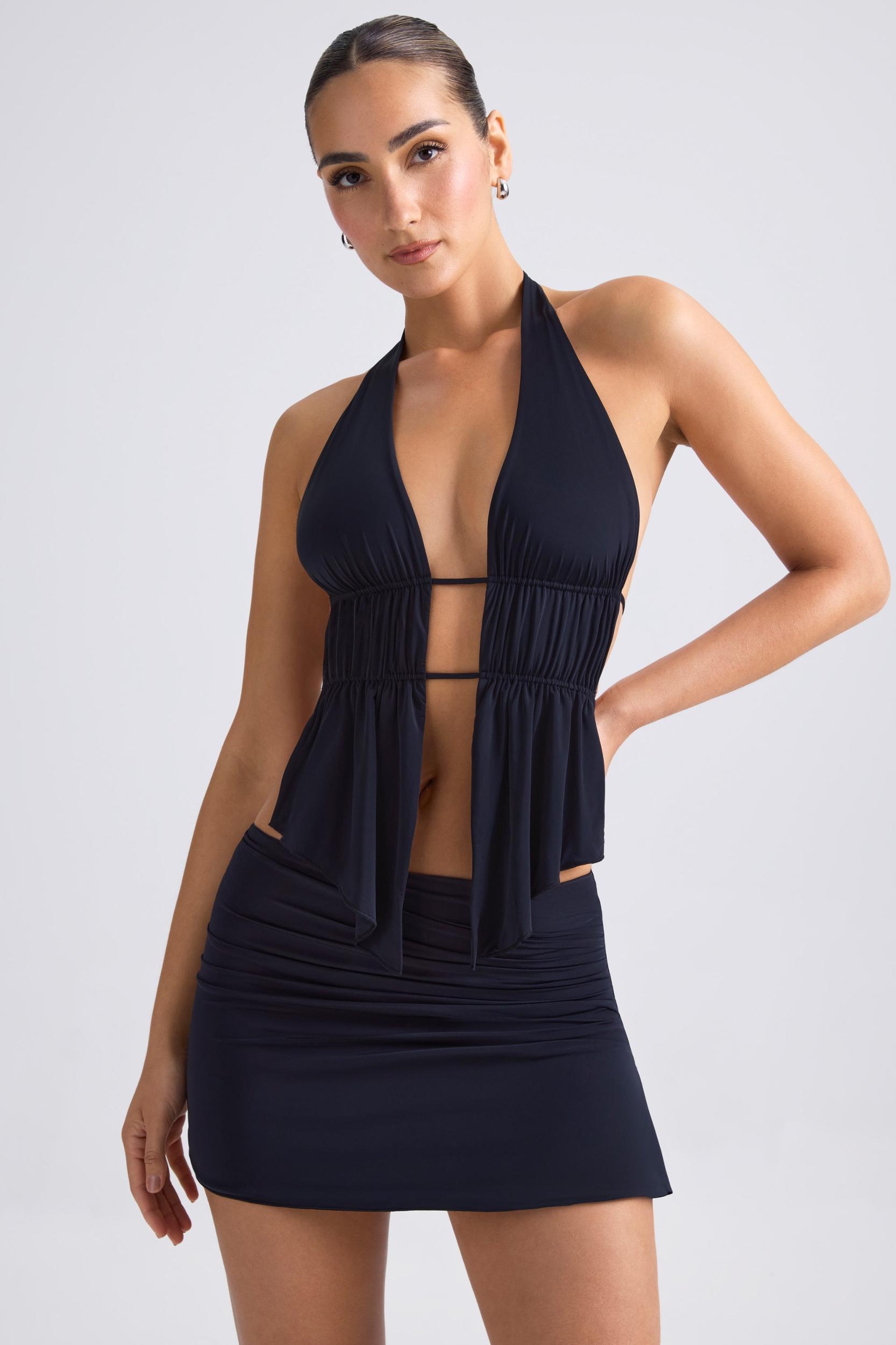 Draped A-Line Mini Skirt in Black Product Image