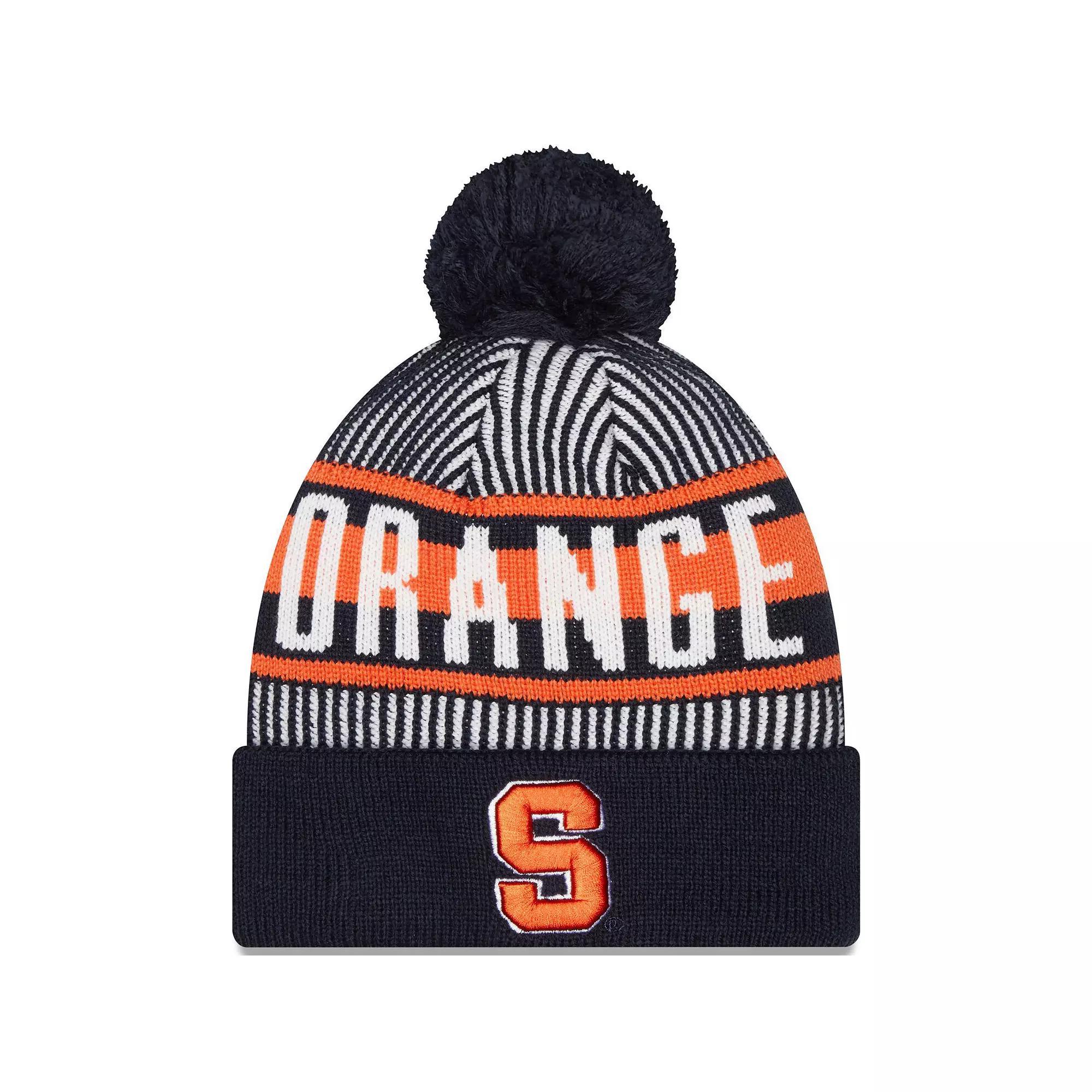 Mens New Era Syracuse Orange Logo Striped Cuff Knit Hat with Pom, Blue Product Image