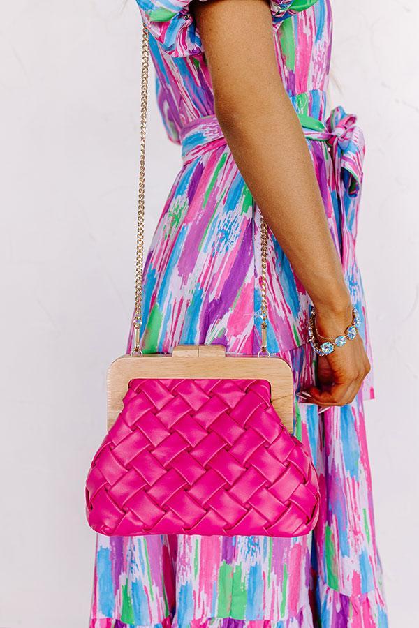 Seaside Oasis Faux Leather Woven Purse in Hot Pink Product Image