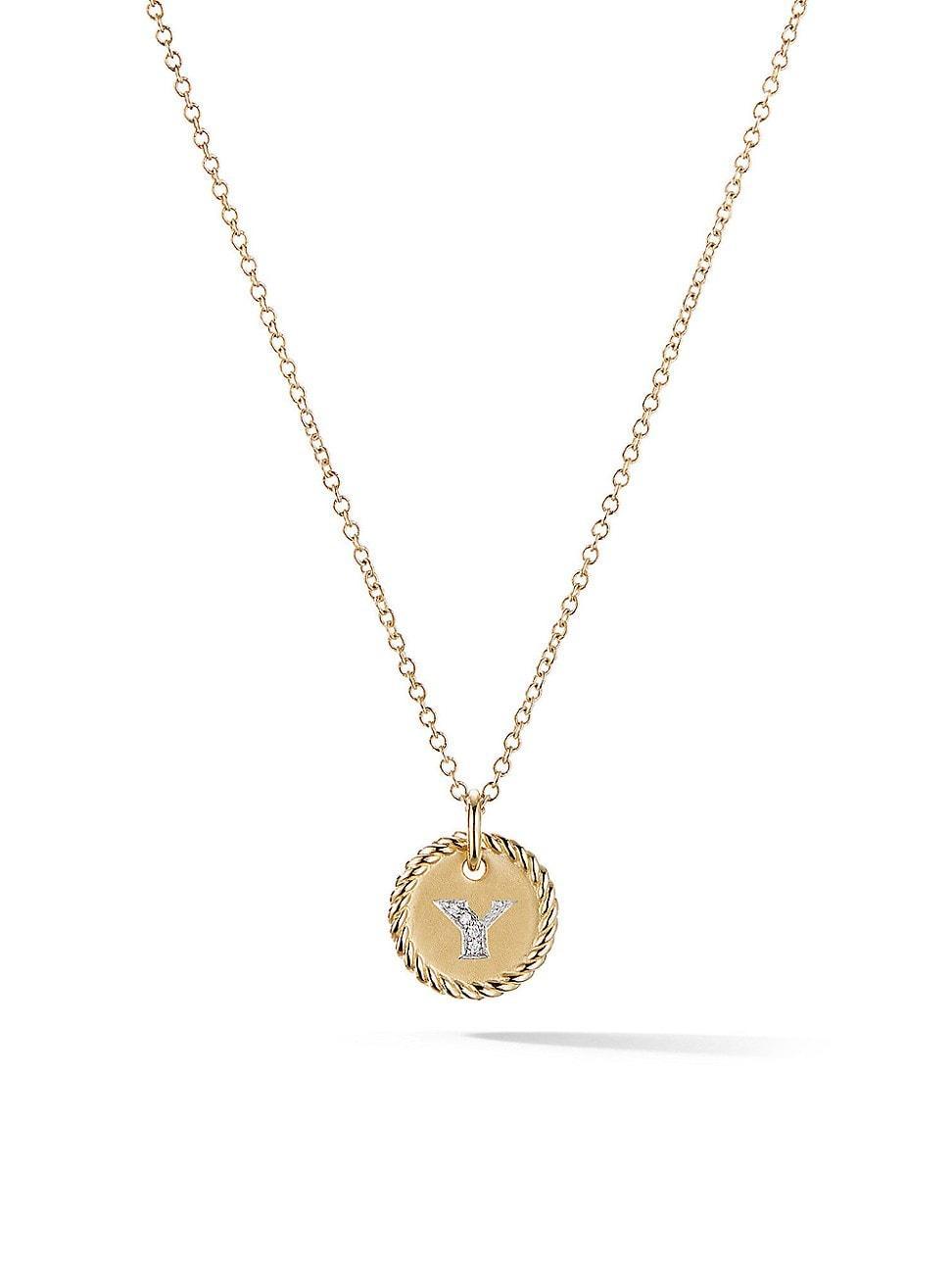 David Yurman Cable Collectibles Initial Pendant with Diamonds in Gold on Chain, 16-18 Product Image