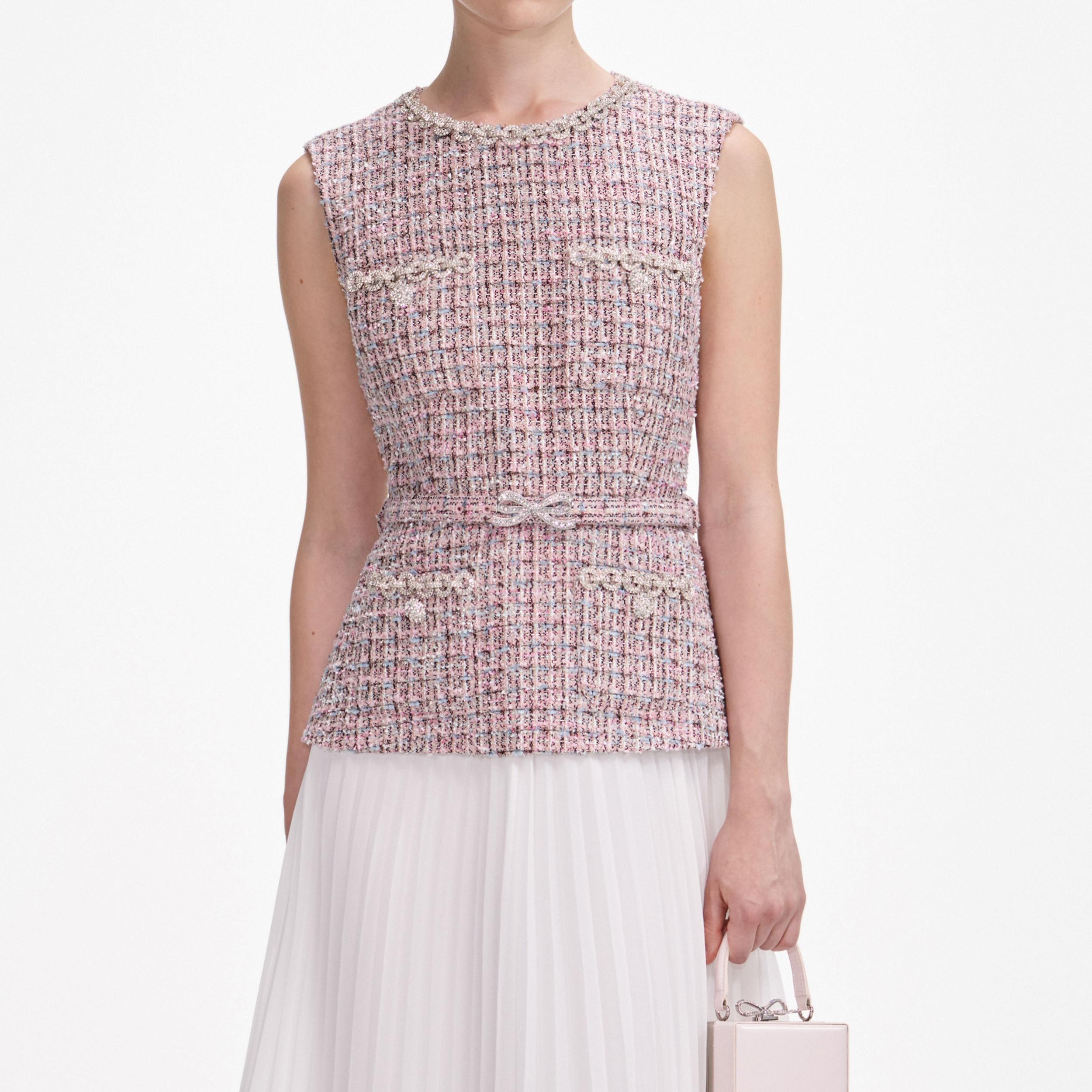 Pink Boucle Chiffon Midi Dress Product Image