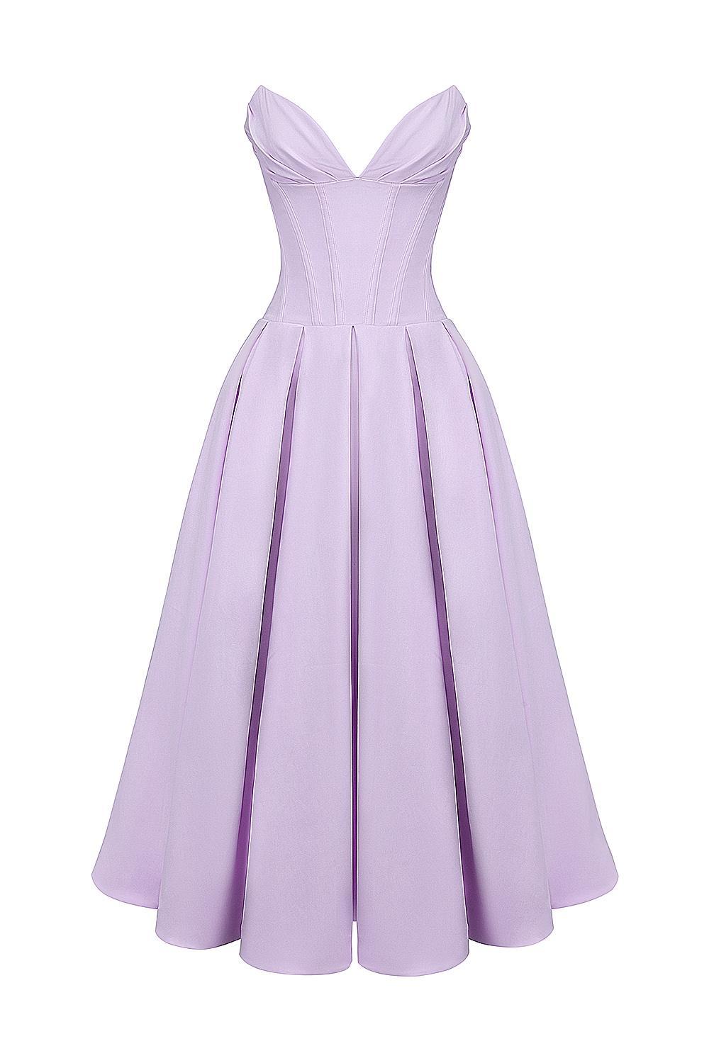 Lady Orchid Twill Strapless Tulle Midi Dress Product Image