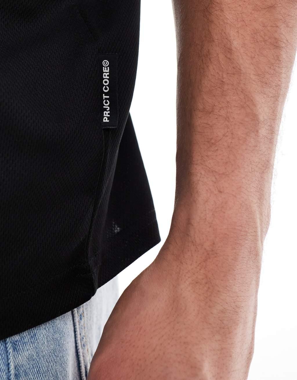 Jack & Jones soccer inspired top in black Product Image