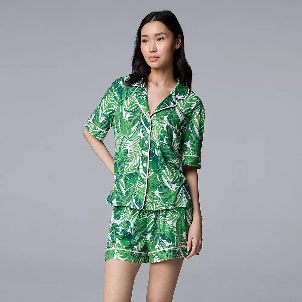 Women's Simply Vera Vera Wang 2-Piece Top & Boxer Sleep Set, Size: Medium, Green Palm Product Image