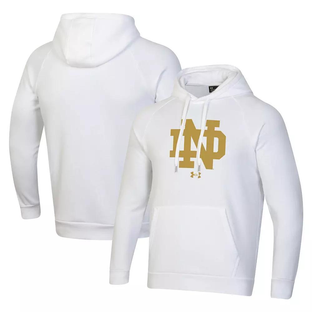 Men's Under Armour White Notre Dame Fighting Irish Interlocking ND Gold Rush Rival Raglan Pullover Hoodie, Size: Medium Product Image