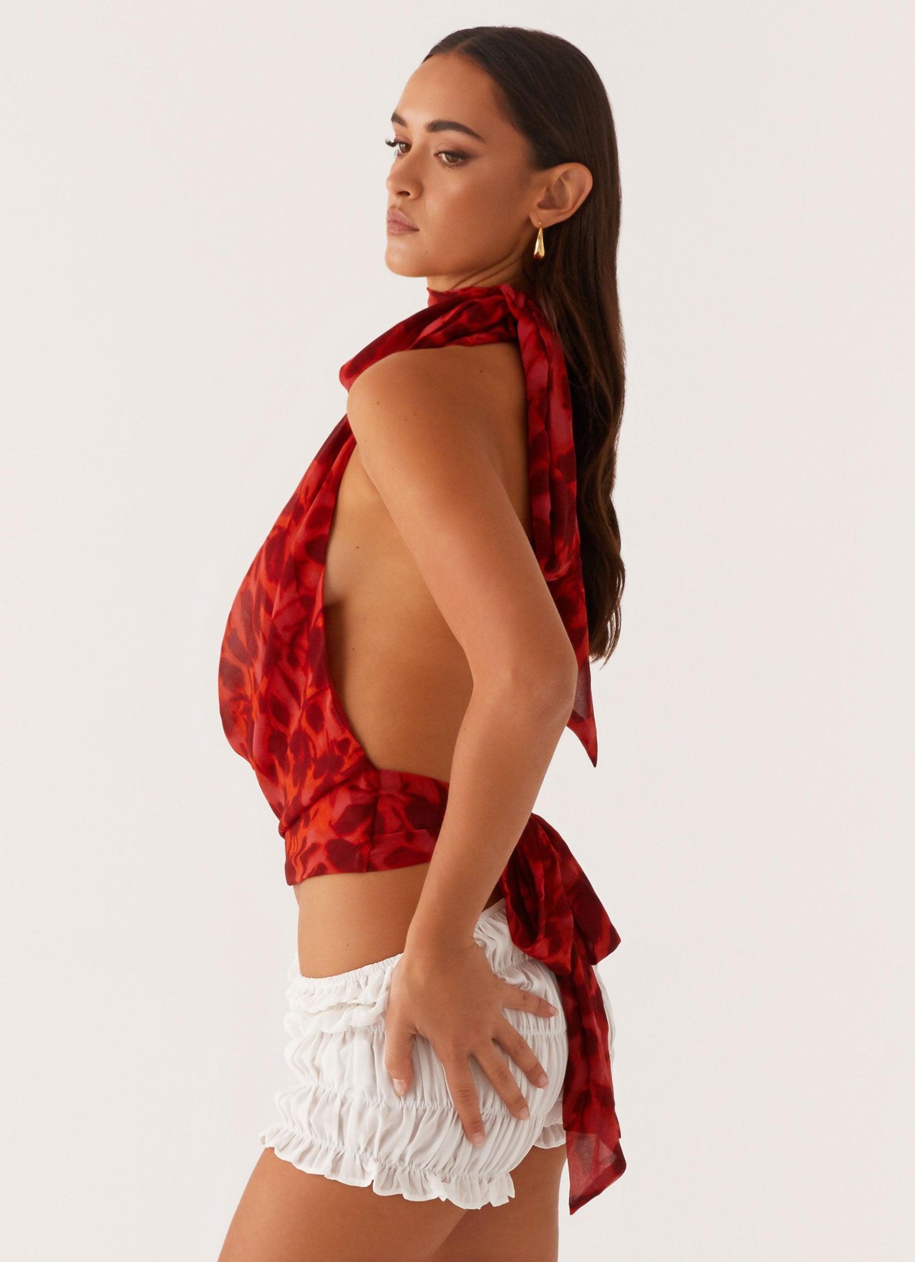 Best Self Top - Deep Red Floral Product Image