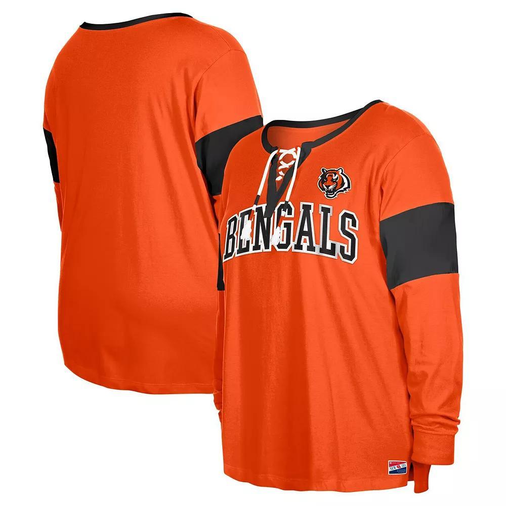 Women's New Era Orange Cincinnati Bengals Plus Size Lace-Up Notch Neck Long Sleeve T-Shirt, Size: 1XL Product Image
