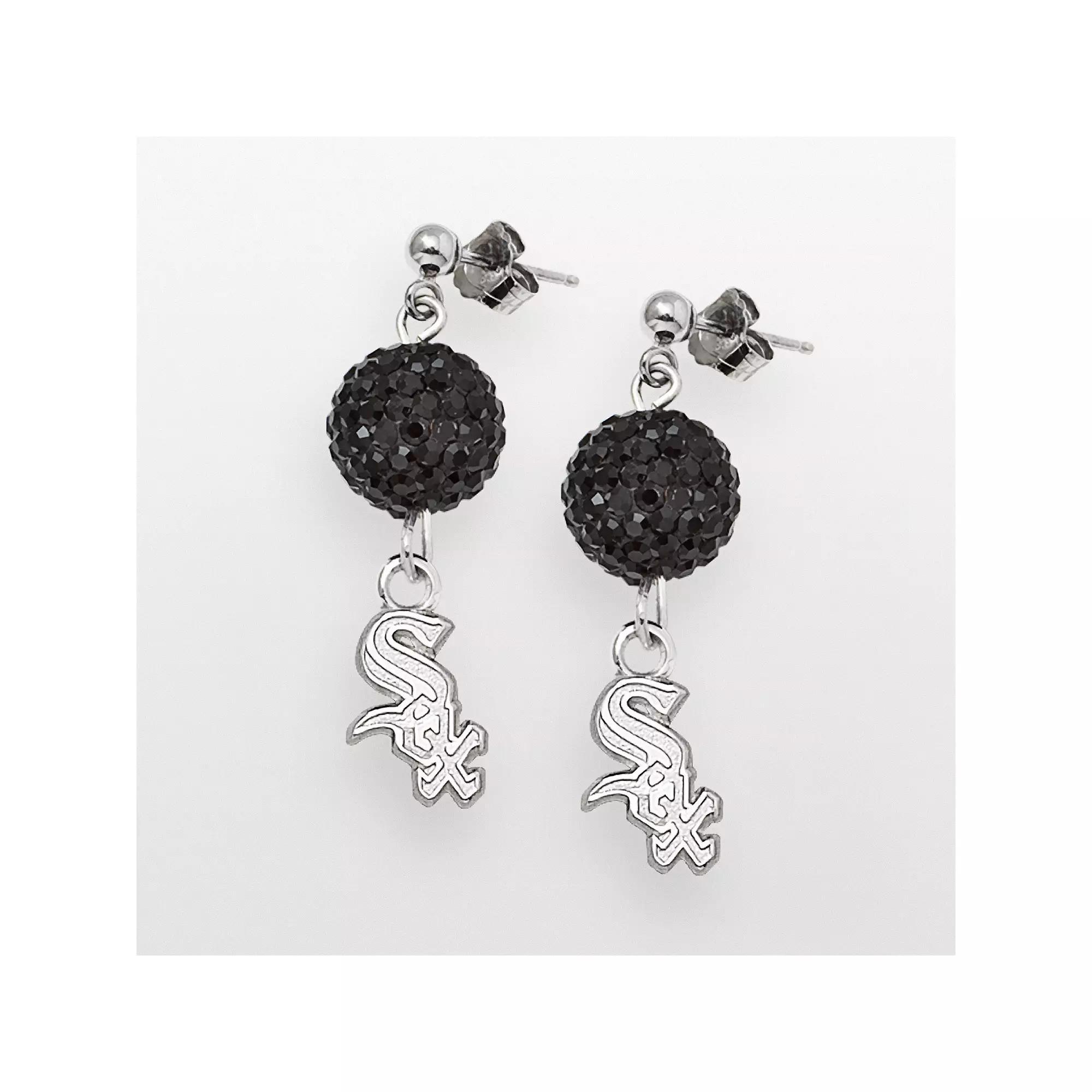 LogoArt Chicago White Sox Sterling Silver Crystal Ball Drop Earrings, Womens Product Image