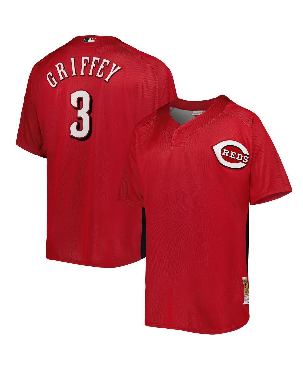 Men's Mitchell & Ness Ken Griffey Jr. Red Cincinnati Reds Cooperstown Collection Mesh Batting Practice Button-Up Jersey, Size: XL, Red Red Product Image
