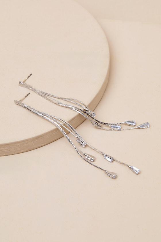 Zamaria Silver Rhinestone Fringe Drop Earrings Product Image