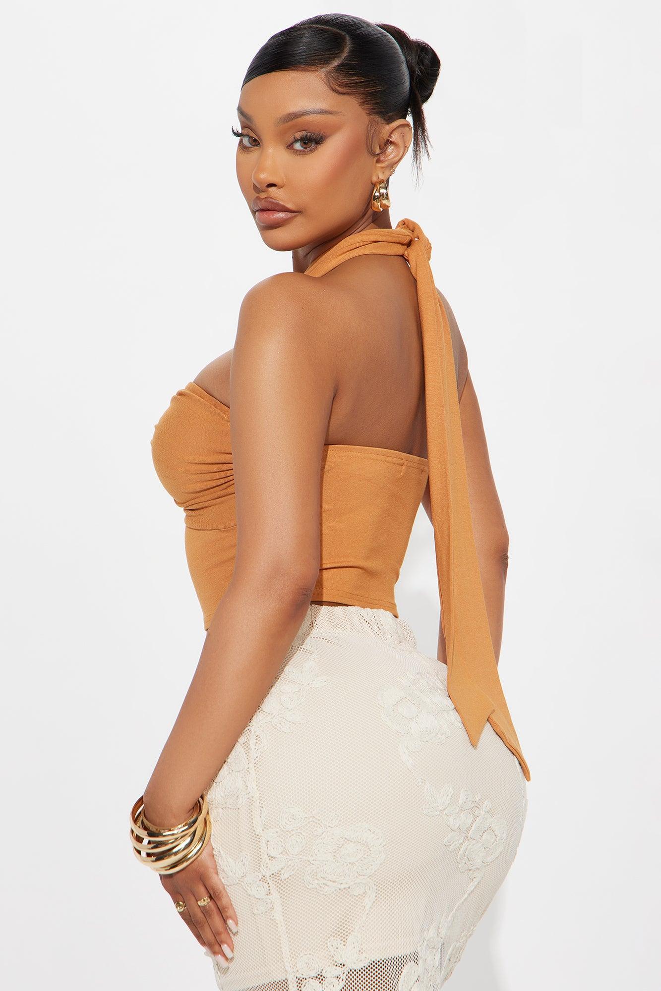 Fay Ruched Halter Top - Camel Product Image