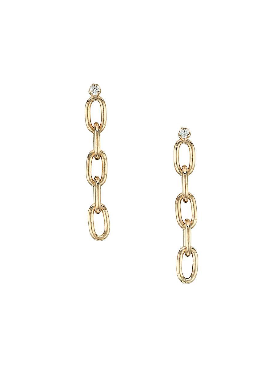 Womens 14K Yellow Gold & Diamond Oval-Link Drop Earrings Product Image