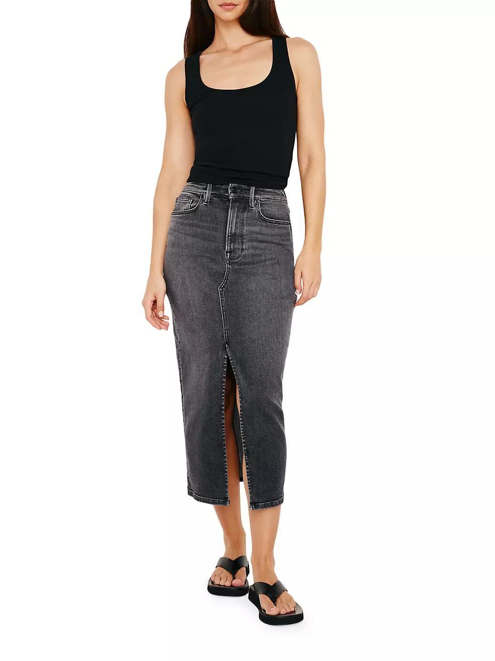 Split-Front Denim Midi-Skirt Product Image
