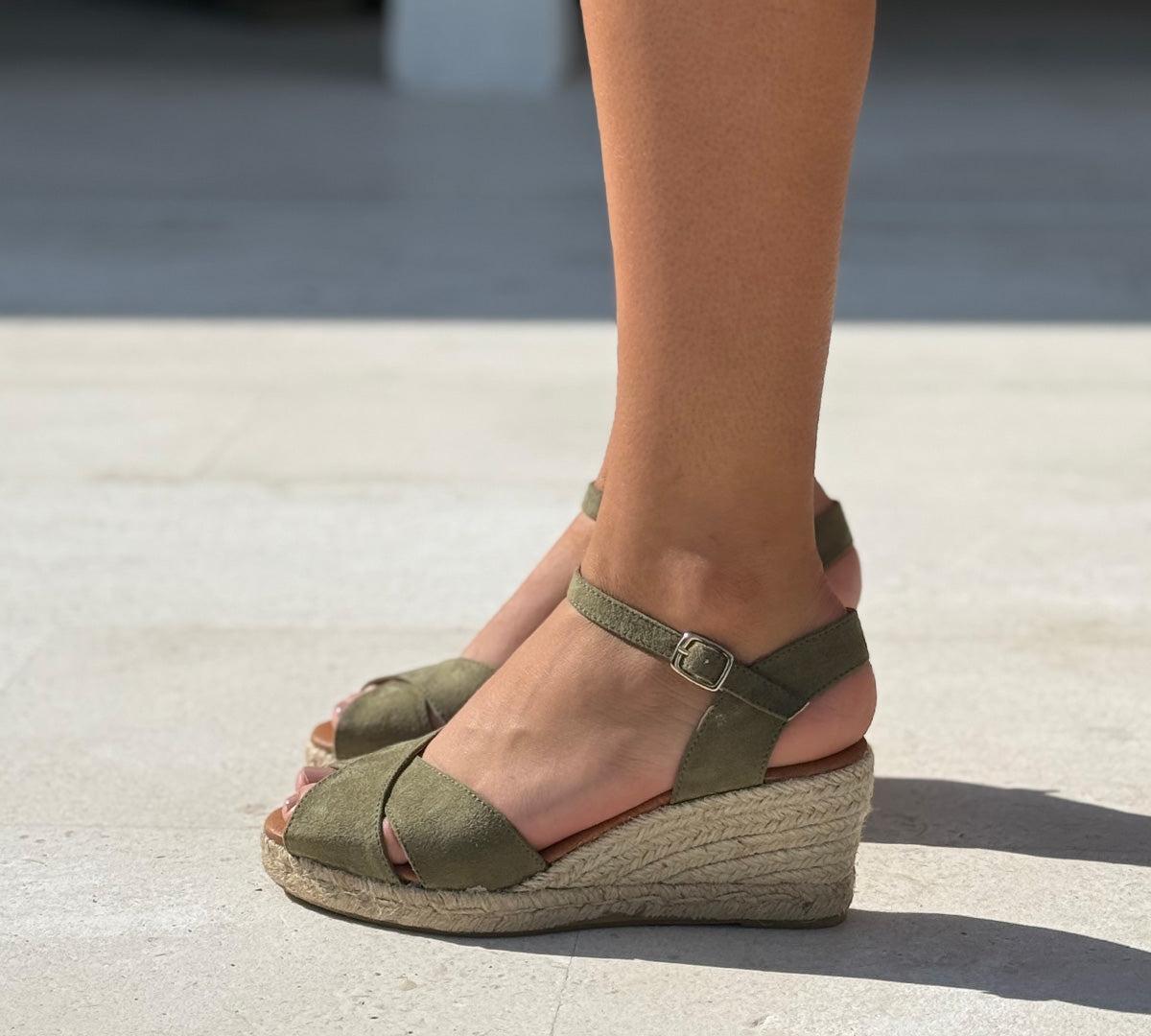 Jimena Olive Crisscross Medium Wedge Product Image