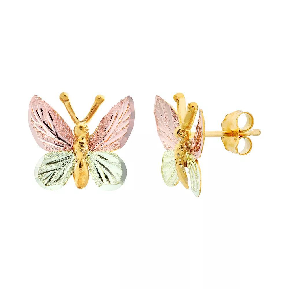 Black Hills Gold Tri-Tone Butterfly Stud Earrings, Women's, 10k Gold Product Image