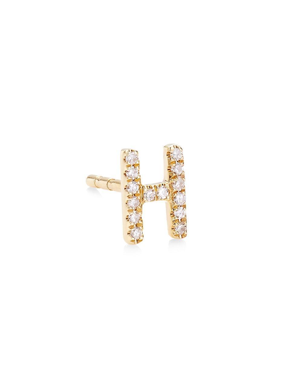 Womens 14K Yellow Gold & 0.03 TCW Diamond Initial Stud Earring Product Image