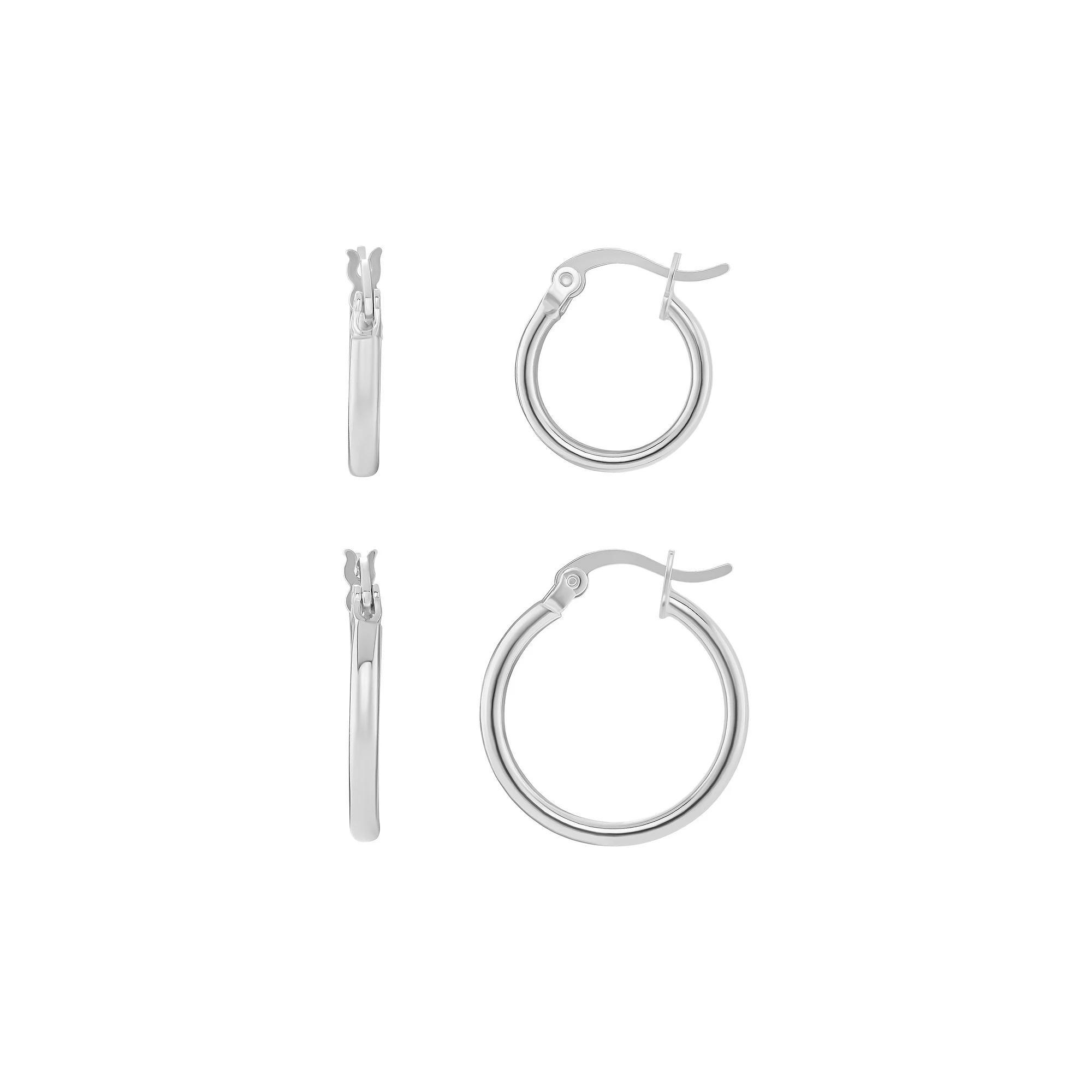 PRIMROSE 15 mm & 20 mm Hoop Earrings Duo, Women's, Silver Tone Product Image