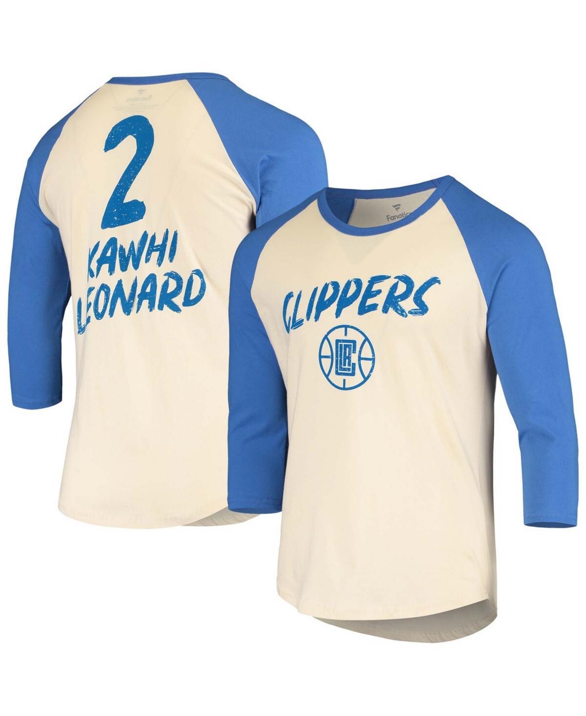 Men's Fanatics Branded Kawhi Leonard Cream/Royal LA Clippers Raglan 3/4 Sleeve T-Shirt, Size: 2XL, Beige Product Image